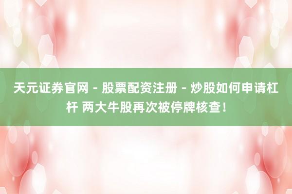 天元证券官网 - 股票配资注册 - 炒股如何申请杠杆 两大牛股再次被停牌核查！
